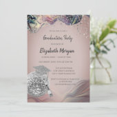 Stylish Grad Cap,Disco Ball,Wine Violet Abstract Einladung (Stehend Vorderseite)