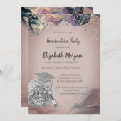 Stylish Grad Cap,Disco Ball,Wine Violet Abstract Einladung (Vorne/Hinten)