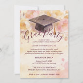 Stylish Graduation Cap 4-Photo Collage Floral Einladung (Vorderseite)