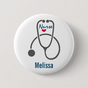 Stylish Gray Nursing Stethoscope Illustration Button