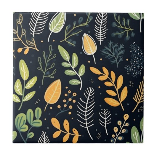 Stylish Green and Yellow Foliage Pattern  Fliese (Vorderseite)