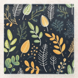 Stylish Green and Yellow Foliage Pattern  Glasuntersetzer