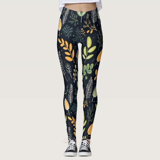 Stylish Green and Yellow Foliage Pattern  Leggings (Vorderseite)