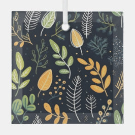 Stylish Green and Yellow Foliage Pattern  Ornament Aus Glas