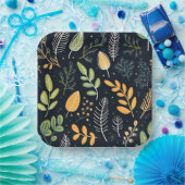 Stylish Green and Yellow Foliage Pattern  Pappteller (Party)