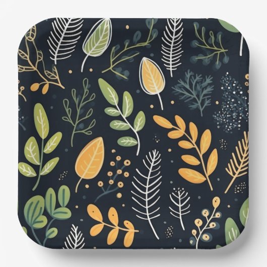 Stylish Green and Yellow Foliage Pattern  Pappteller (Vorderseite)