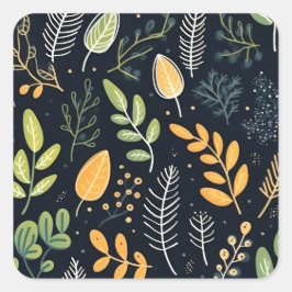 Stylish Green and Yellow Foliage Pattern  Quadratischer Aufkleber