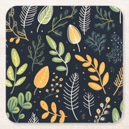 Stylish Green and Yellow Foliage Pattern  Rechteckiger Pappuntersetzer