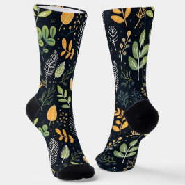 Stylish Green and Yellow Foliage Pattern  Socken