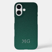 Stylish Green Faux Leather White Monogram Initial Case-Mate iPhone Hülle (Rückseite)