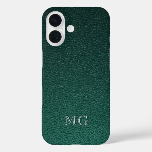 Stylish Green Faux Leather White Monogram Initial Case-Mate iPhone Hülle (Rückseite)