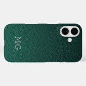 Stylish Green Faux Leather White Monogram Initial Case-Mate iPhone Hülle (Rückseite (Horizontal))