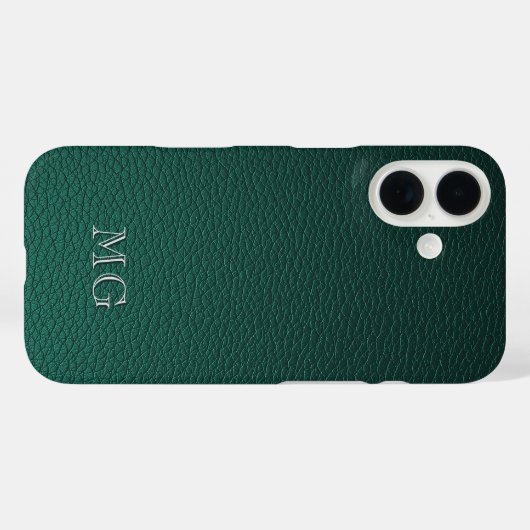 Stylish Green Faux Leather White Monogram Initial Case-Mate iPhone Hülle (Rückseite (Horizontal))
