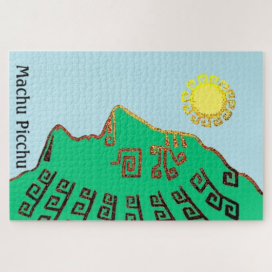 Stylish Green Machu Picchu Mountain & Sun Puzzle (Horizontal)