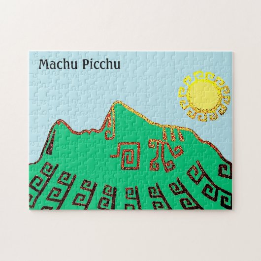 Stylish Green Machu Picchu Mountain & Sun Puzzle (Horizontal)