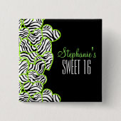 Stylish Green Sweet 16 Zebra Herzdesign Name Button (Vorderseite)