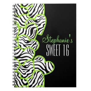 Stylish Green Sweet 16 Zebra Herzdesign Name Notizblock