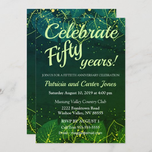Stylish Green und Gold 50 Jahre Anniversary Einlad Einladung (Vorne/Hinten)