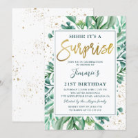 Stylish Greenery Gold Glitzer Überraschung Geburts