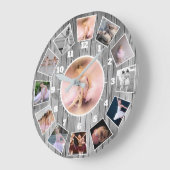 Stylish Grey and White Foto Collage Große Wanduhr (Winkel)