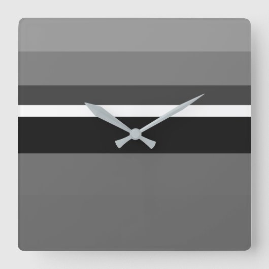 Stylish Grey Monochrome Horizontal Rectangles Quadratische Wanduhr (Vorderseite)