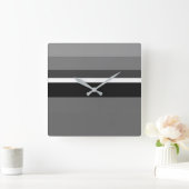 Stylish Grey Monochrome Horizontal Rectangles Quadratische Wanduhr (Zuhause)