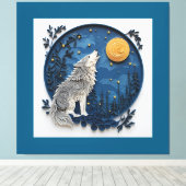 Stylish Grey Wolf Howling at the Moon Leinwanddruck (Insitu (Holzboden))