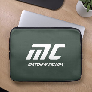 Stylish grüner personalisierter Monogramm-Männerma Laptopschutzhülle