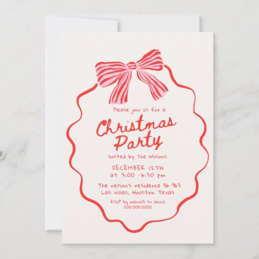 Stylish Hand Drawn Holiday Bow Christmas Party Einladung (Vorderseite)