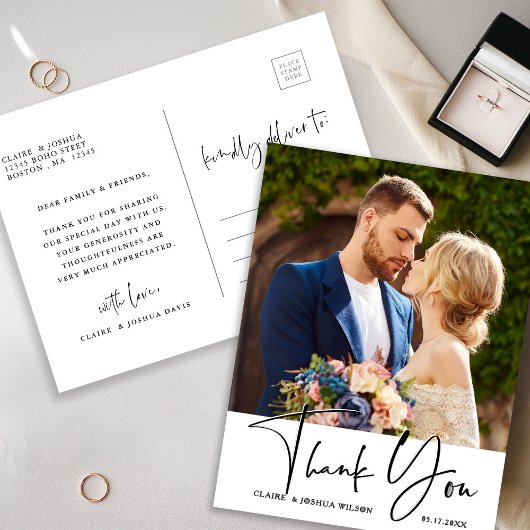 Stylish Hand Lettered Wedding Foto Vielen Dank Postkarte