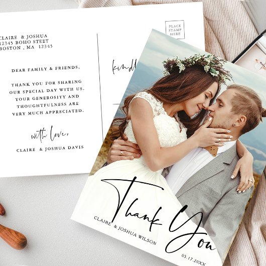 Stylish Hand Lettered Wedding Foto Vielen Dank Postkarte