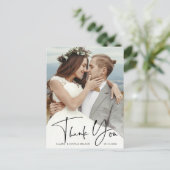 Stylish Hand Lettered Wedding Foto Vielen Dank Postkarte (Stehend Vorderseite)
