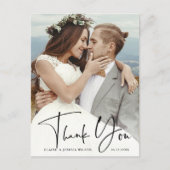 Stylish Hand Lettered Wedding Foto Vielen Dank Postkarte (Vorderseite)