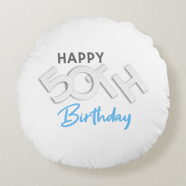 Stylish Happy 50th Birthday Typography Rundes Kissen (Vorderseite)