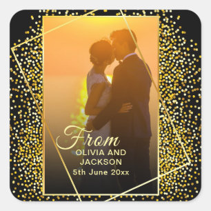 Stylish Happy Valentine Gold Glitter Paar Foto Quadratischer Aufkleber