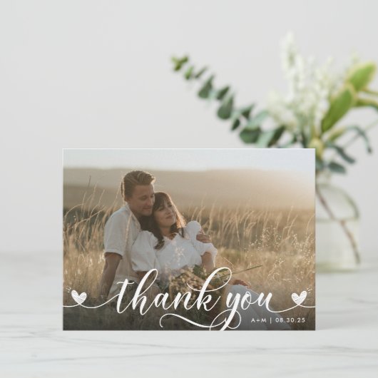 Stylish Hearts Wedding Dankeschön Card Dankeskarte (Stehend Vorderseite)