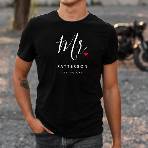 Stylish Herr Custom Nachname & Date Wedding T-Shirt