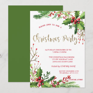 Stylish Holly Berries Company Weihnachtsfeier Einladung