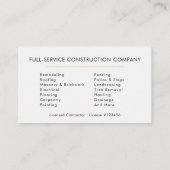 Stylish Home Repairs Construction Contractor Visitenkarte (Rückseite)