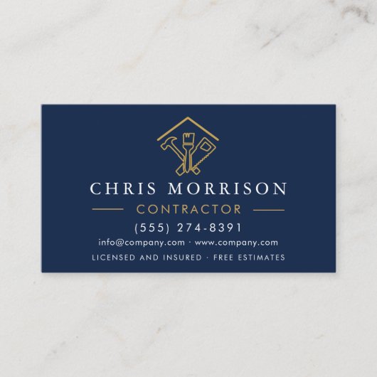 Stylish Home Repairs Contractor Navy Blue QR Code Visitenkarte (Vorderseite)