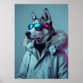 Stylish Husky in Winter Jacket Neon Art Poster (Vorne)