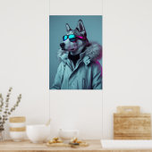 Stylish Husky in Winter Jacket Neon Art Poster (Küche)