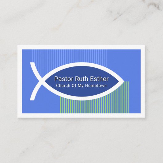 Stylish Ichthus Fish In Blue Stripe Water Visitenkarte (Vorderseite)