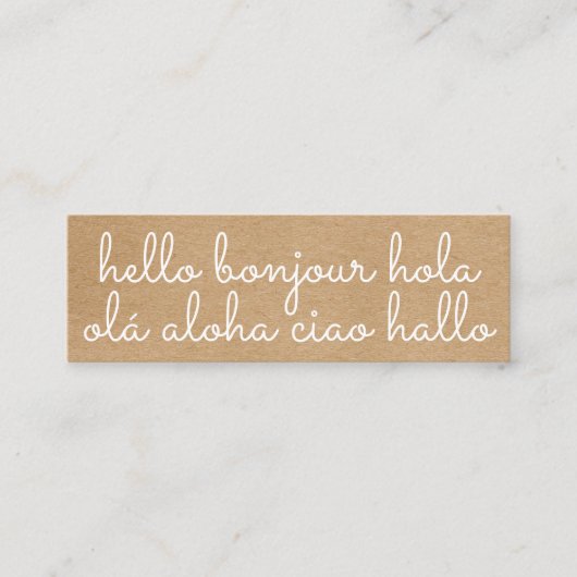 Stylish International Hello Rustic Kraft Mini Visitenkarte (Vorderseite)