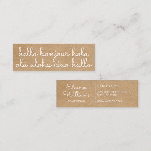 Stylish International Hello Rustic Kraft Mini Visitenkarte (Vorne/Hinten)