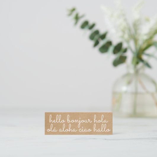 Stylish International Hello Rustic Kraft Mini Visitenkarte (Stehend Vorderseite)