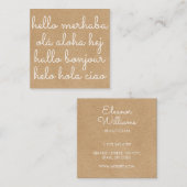 Stylish International Hello Rustic Kraft Quadratische Visitenkarte (Vorne/Hinten)