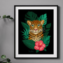 Stylish Jungle Leopard Floral Art | Green Black