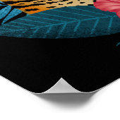 Stylish Jungle Leopard Floral Art | Navy Blue Poster (Ecke)