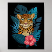 Stylish Jungle Leopard Floral Art | Navy Blue Poster (Vorne)